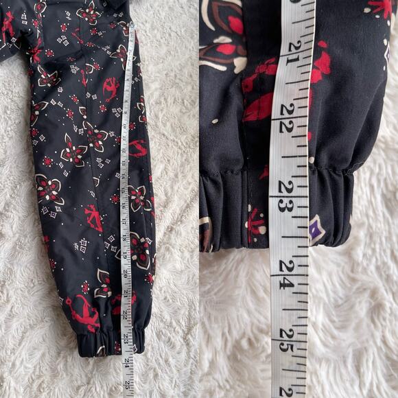 LL Bean Ski pullover anorak jacket shell coat snowflake‎ skiier boho black red S - Picture 6 of 17